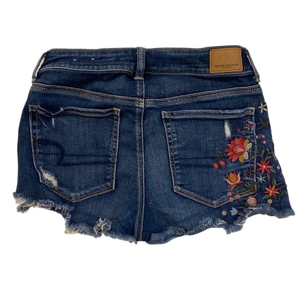 American Eagle Jean Shorts Womens 6 Blue High Rise Shortie Cut Off Boho Hippie - Picture 2 of 11
